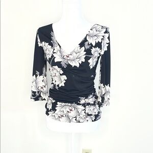 WHBM Floral Black and White Top with Banded Bottom. EUC